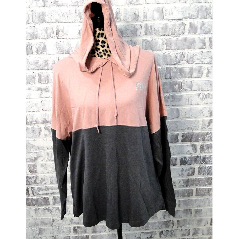 Victoria's Secret PINK Varsity Long Sleeve Pullover Tee‎ Campus Hoodie LARGE NWT